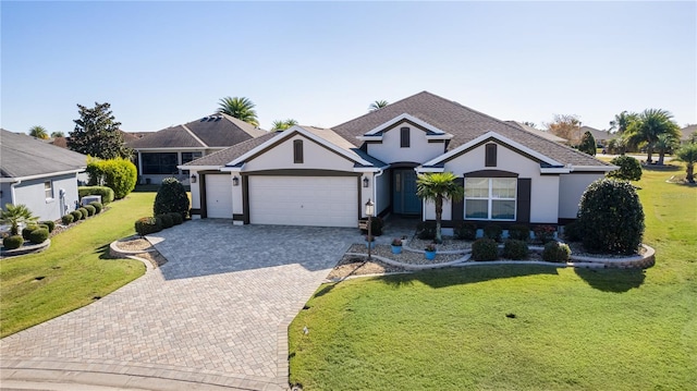 ranch-style house with a front lawn and a garage