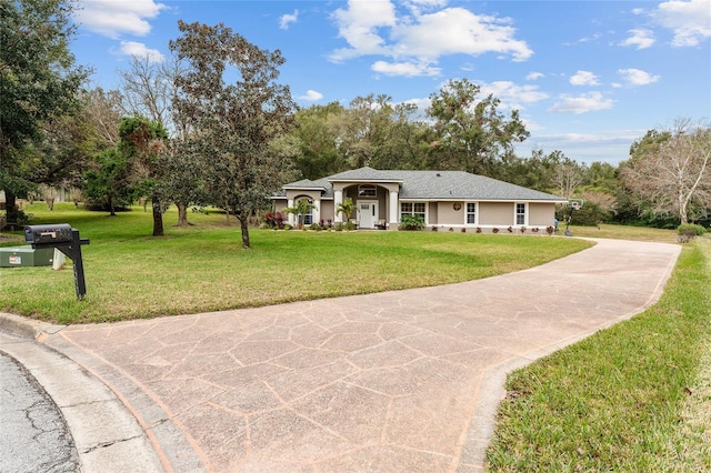 ranch-style house featuring a front lawn