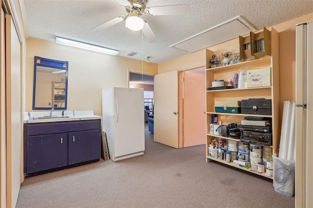 interior space with ceiling fan and sink