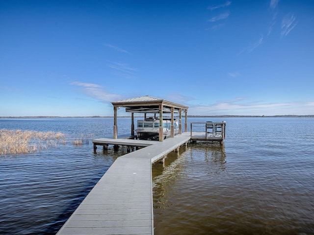 view of dock with a water view