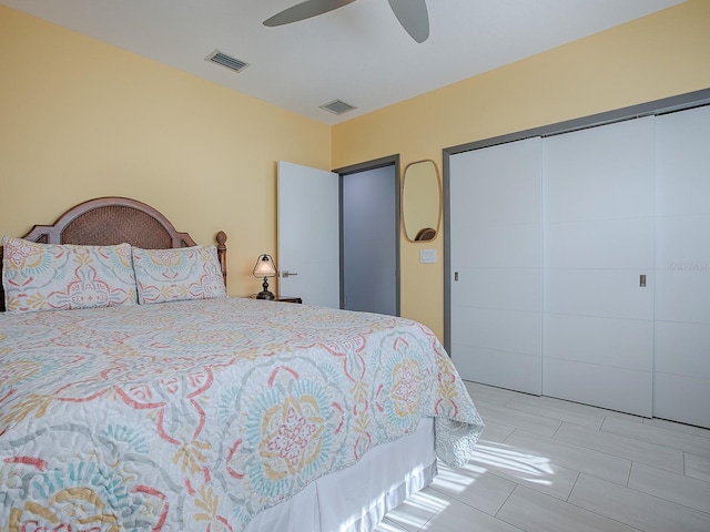 bedroom with a closet and ceiling fan