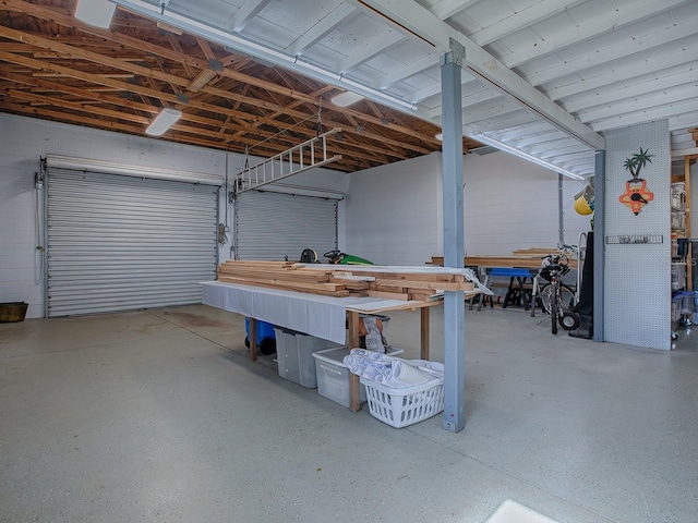 garage featuring a workshop area