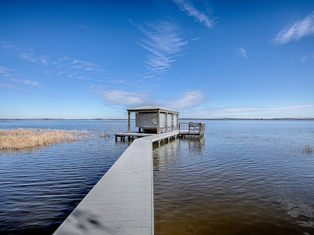 view of dock with a water view