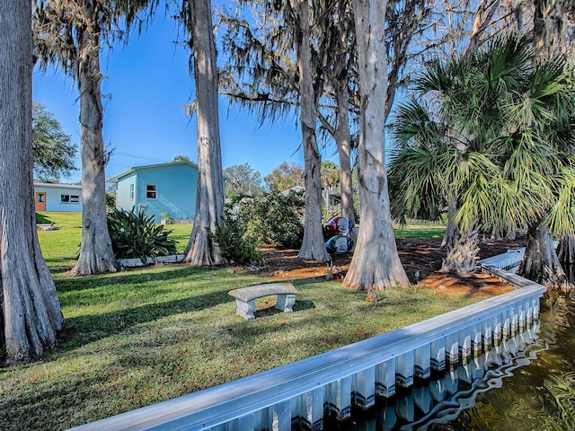 view of yard with a water view