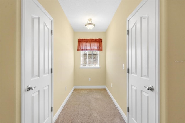 doorway with light colored carpet