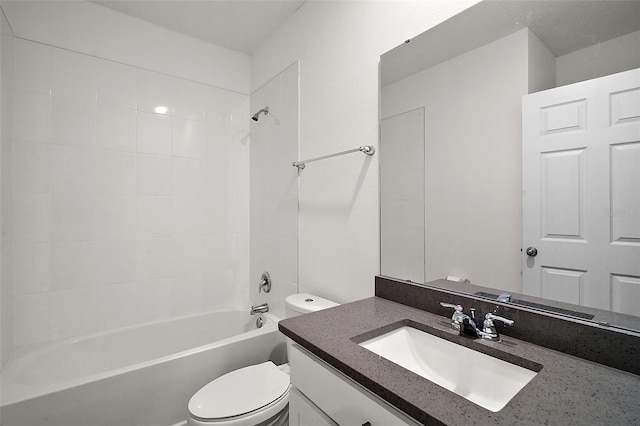 full bathroom featuring vanity, shower / bath combination, and toilet