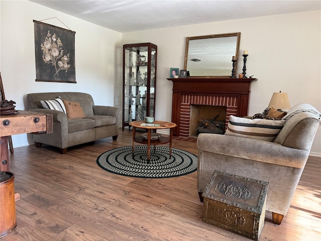 living room with a fireplace and hardwood / wood-style flooring