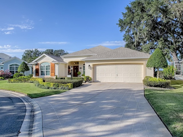 view of front of house featuring a garage and a front lawn