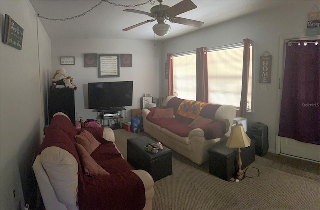 living room featuring ceiling fan