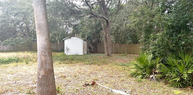 view of yard with a shed