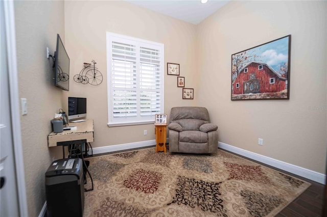 living area with hardwood / wood-style floors