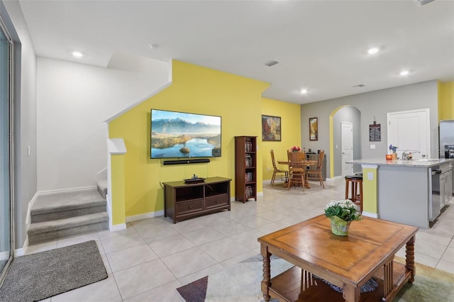 view of tiled living room