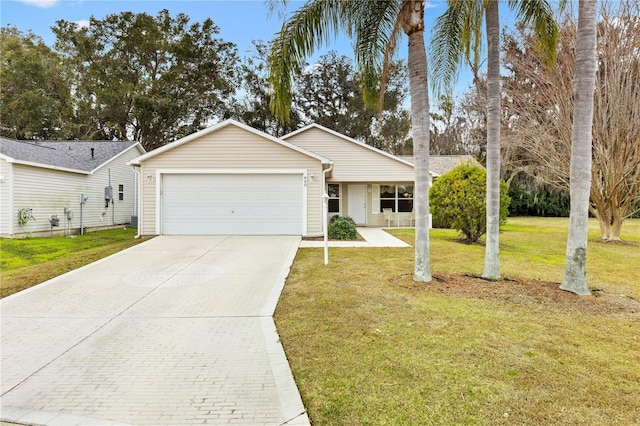 single story home with a front lawn and a garage