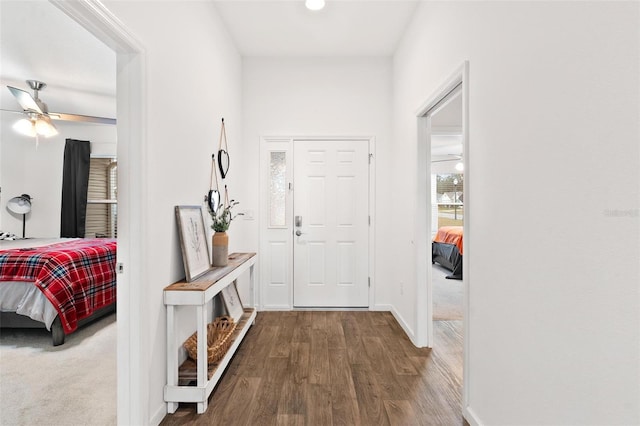 interior space featuring ceiling fan and wood-type flooring