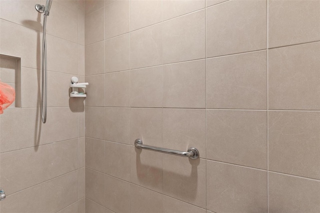 interior details featuring a tile shower