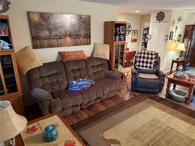 living room with hardwood / wood-style floors