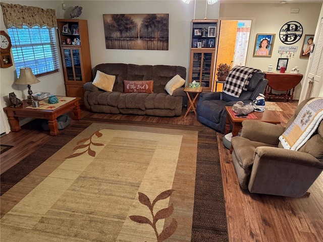 living room with hardwood / wood-style floors