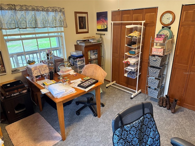 home office featuring carpet flooring