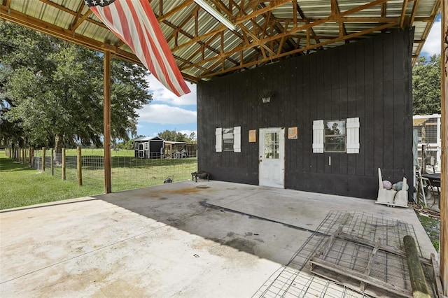 view of patio / terrace featuring an outbuilding