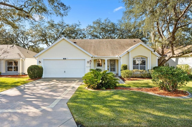 single story home with a front lawn and a garage