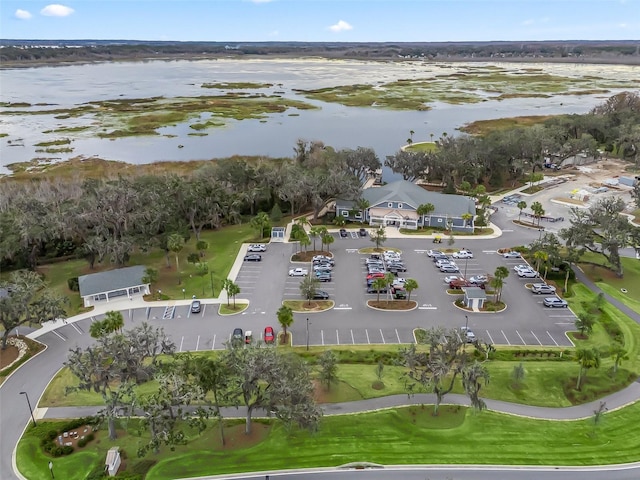 aerial view with a water view