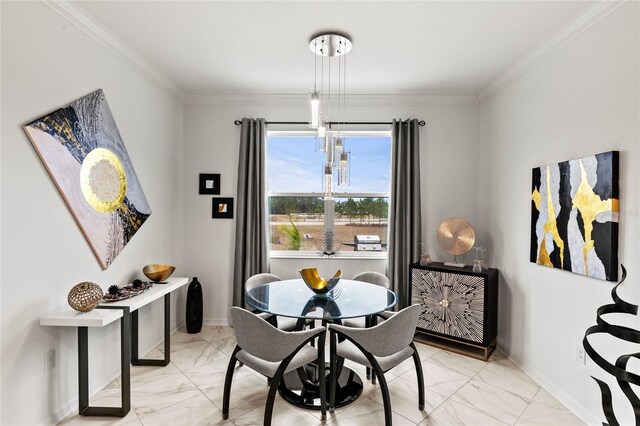 dining room with ornamental molding