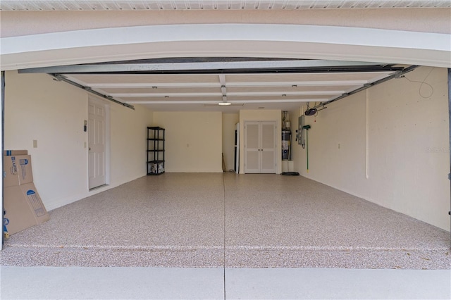 garage featuring water heater