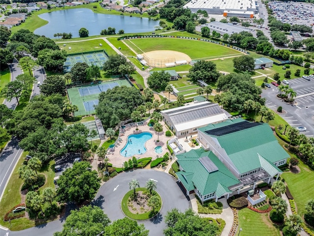 aerial view featuring a water view