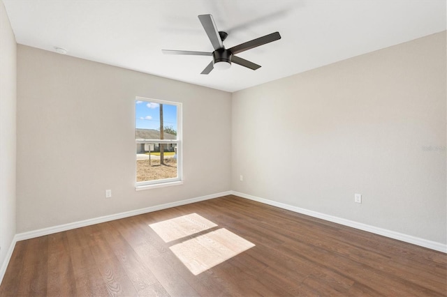 unfurnished room featuring ceiling fan and hardwood / wood-style flooring