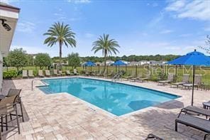 view of swimming pool with a patio