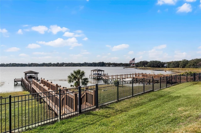 property view of water with a boat dock