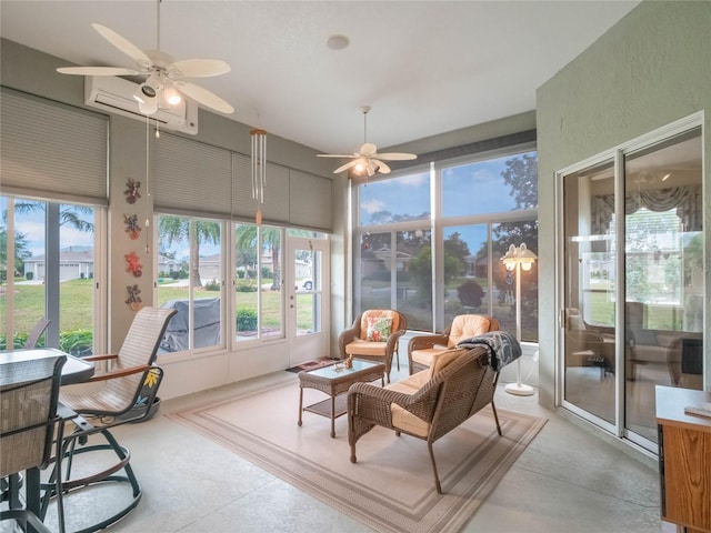 sunroom / solarium with ceiling fan