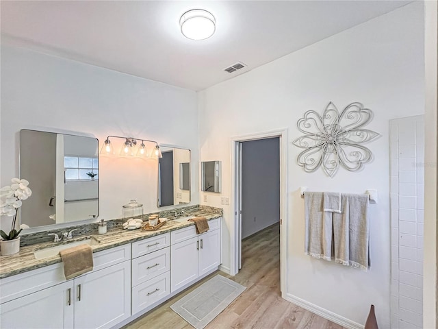 bathroom featuring vanity and hardwood / wood-style floors