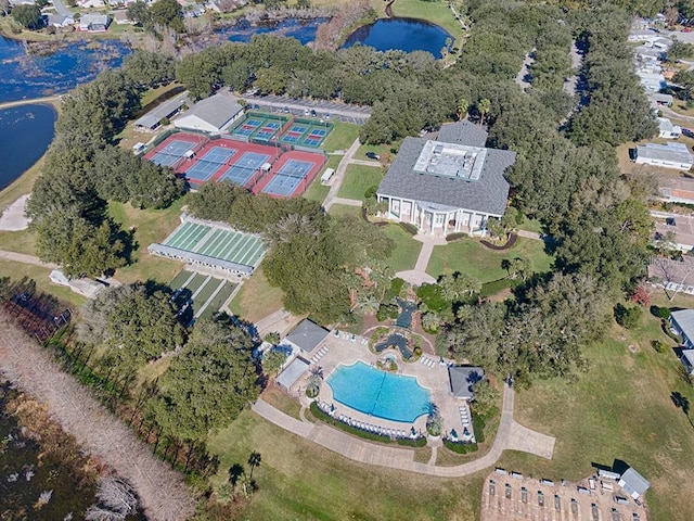 aerial view featuring a water view