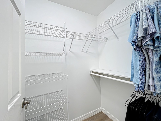 walk in closet with hardwood / wood-style floors