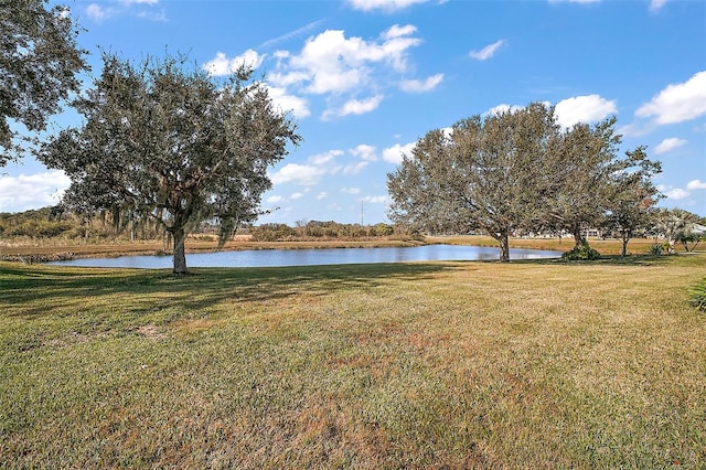 view of yard with a water view