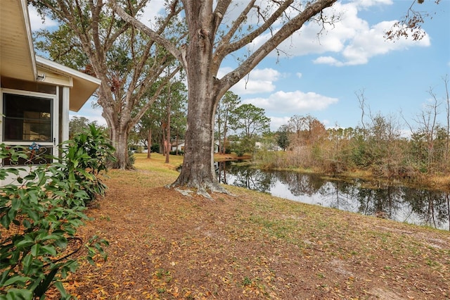 view of yard with a water view