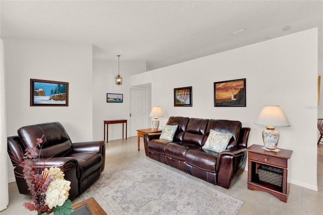 living room with vaulted ceiling