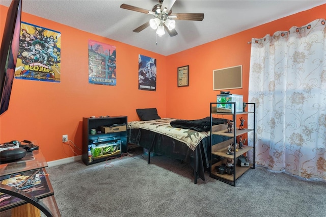 bedroom with carpet floors and ceiling fan