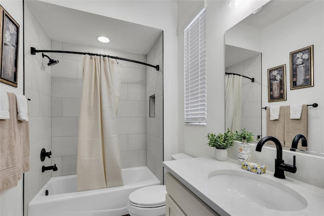 5857 Mackenzie Ave, The Villages, FL 32163 - bathroom with shower / tub combo with curtain, toilet, and vanity
