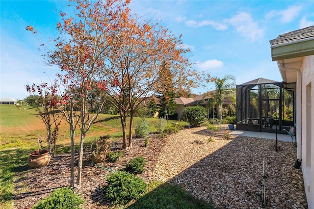 view of yard with a patio area and a lanai