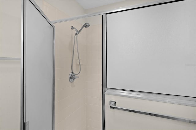 bathroom featuring a shower with door