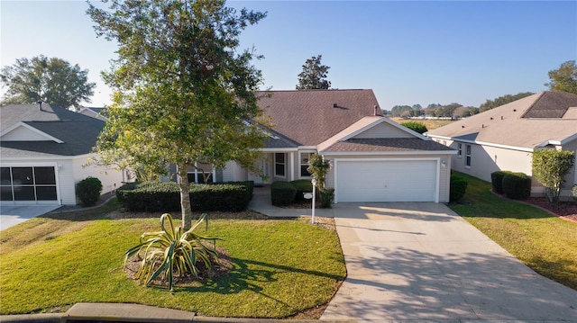 view of front of property featuring a garage and a front yard