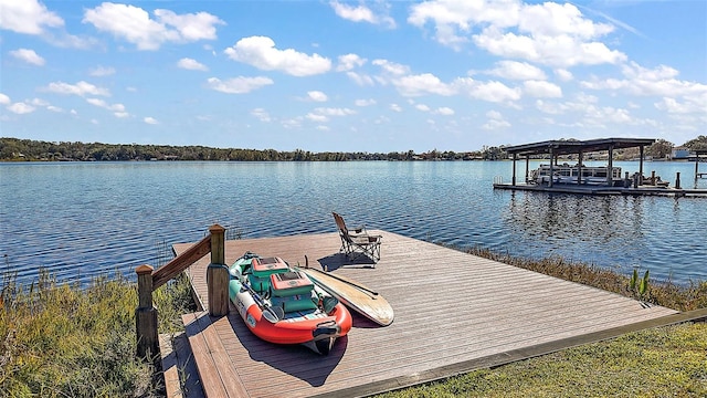 dock area with a water view