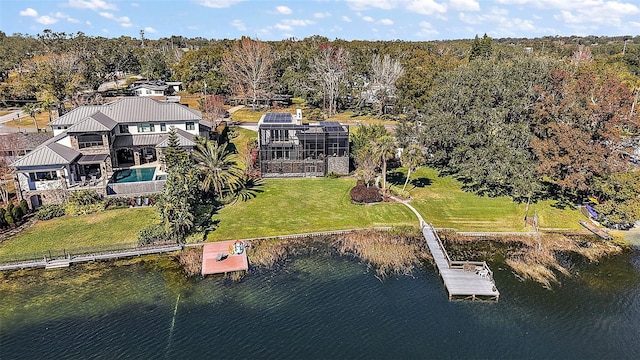 aerial view featuring a water view