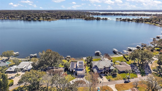 drone / aerial view featuring a water view