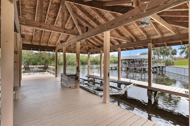 dock area featuring a water view