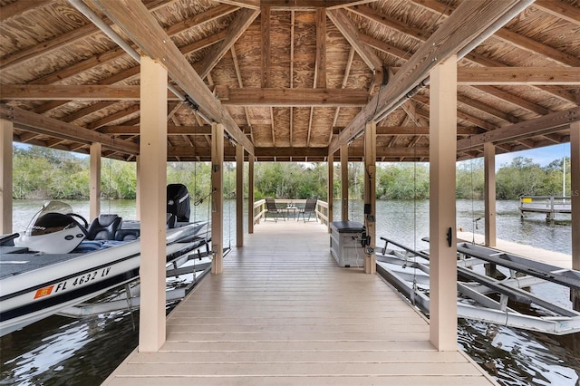 view of dock with a water view