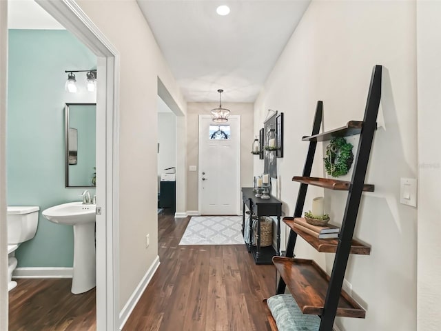 foyer entrance with dark wood-type flooring