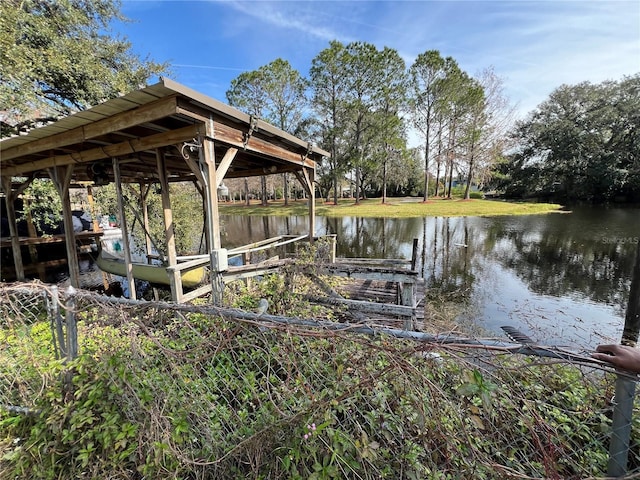 view of dock with a water view